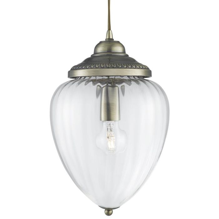 Searchlight Moscow 1091AB brandende antiek bronzen hanglamp met ribbelglas in druppelvorm