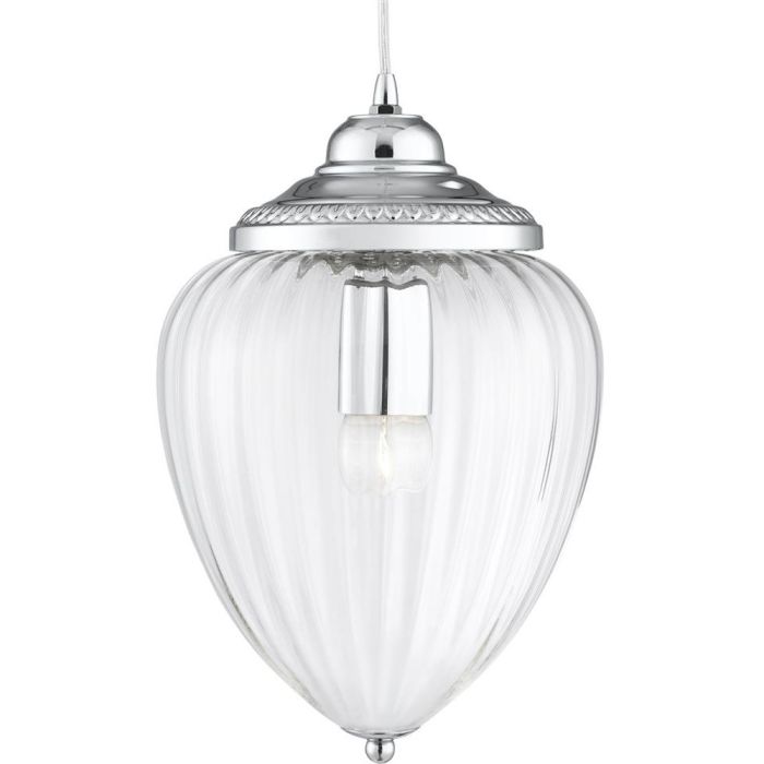 Searchlight Moscow 1091CC chroom kleurige hanglamp met ribbelglas in druppelvorm