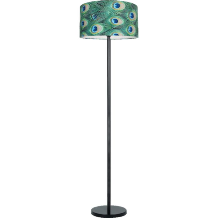 Britop Vert 124080104 vloerlamp met fluwelen kap met pauwen veren motief