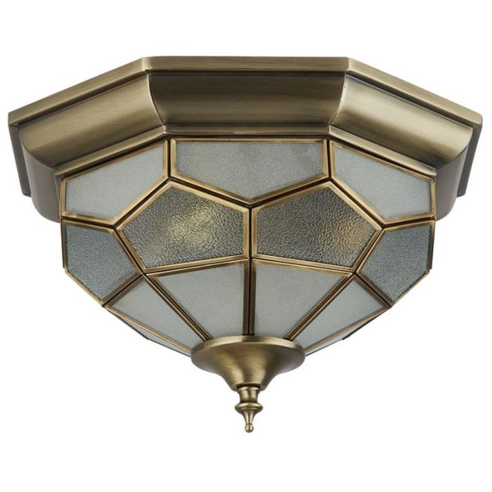 Searchlight Pisa 1243-12 antiek bronzen plafonniere met mat glazen ruitjes