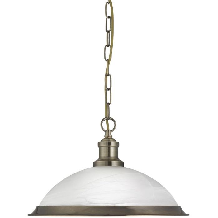 Searchlight Bistro 1591AB antiek bronzen hanglamp met albast glas