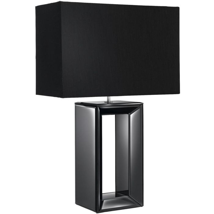 Searchlight Mirror EU1610BK tafellamp met rechthoekige open tafelvoet van verchroomde spiegels en rechthoekige kap van zwart textiel