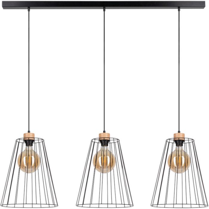 Britop Swan 19319304 hanglamp van zwart metaaldraad met eikenhout