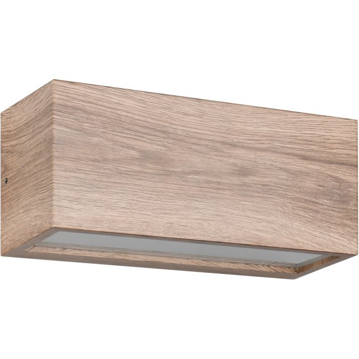 Trio Mayenne 218560235 imitatie houten rechthoekige wandlamp voor buiten met up en downlight