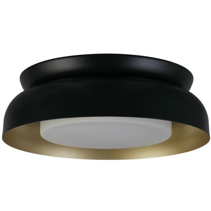 Searchlight Kendal 23122BGO zwarte schaalvormige plafonniere met goudkleurige binnenzijde en witte schijfvormige LED unit in het midden