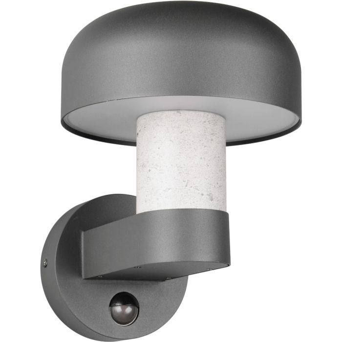 Trio Fraser 262569178 antraciet grijze wandlamp voor buiten met opstaande kap en beton imitatie met bewegingsmelder