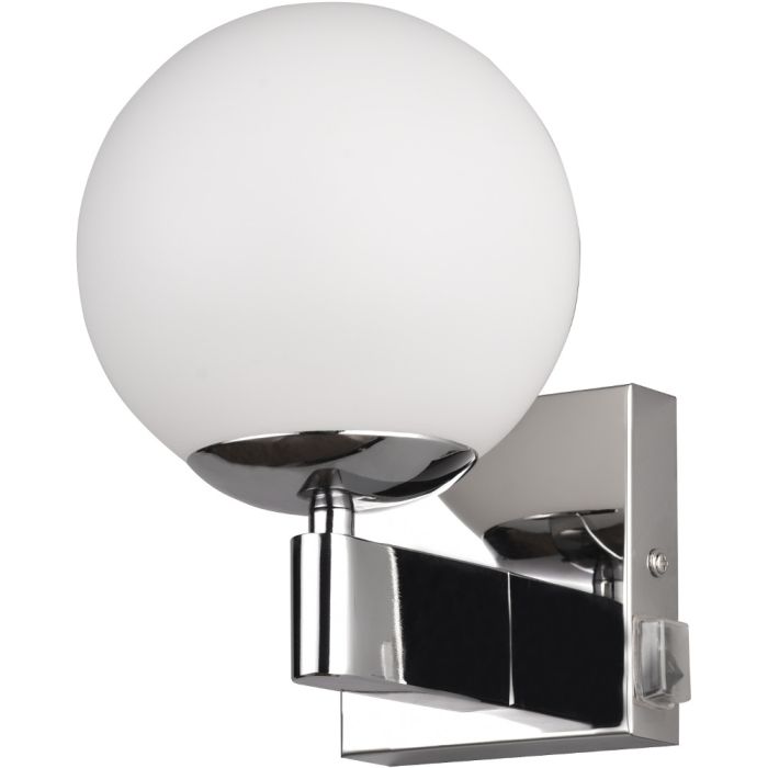 Trio Kula 284270106 chroom kleurige badkamerlamp met opstaande bolvormige glazen kap en schakelaar