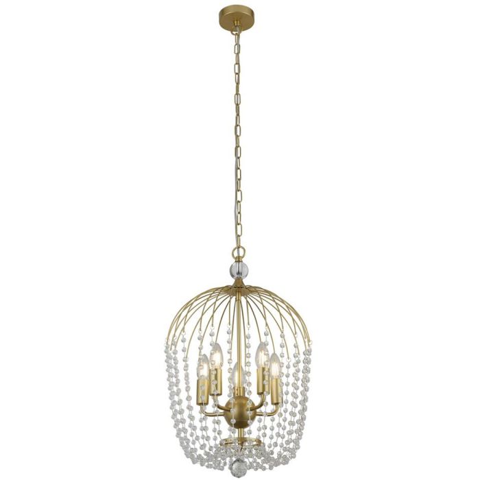 Searchlight Shower 30216-5GO goudkleurige kroonluchter met kristalglas