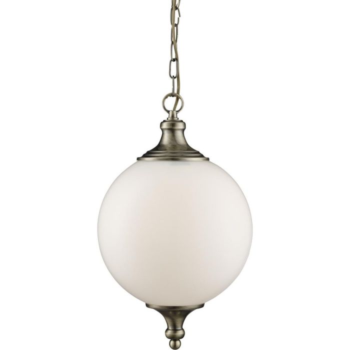 Searchlight Vulcan 3051AB antiek brons kleurige hanglamp met opaal bolvormig glas