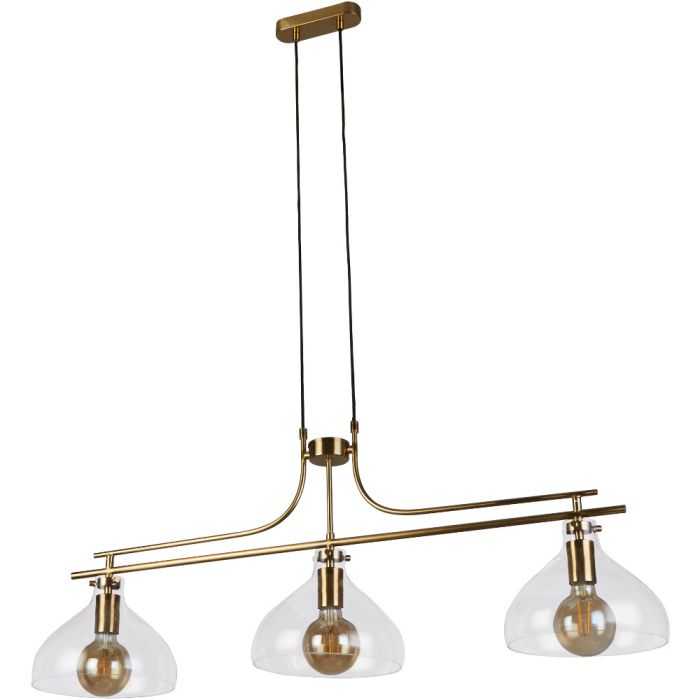 Searchlight Margarita 31031-3PB hanglamp met sierlijke messing buizen ophanging en drie helder glazen kapjes