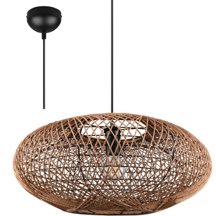 Trio Hedda 312300136 ovale hanglamp van gevlochten sisal touw aan een zwarte pendel
