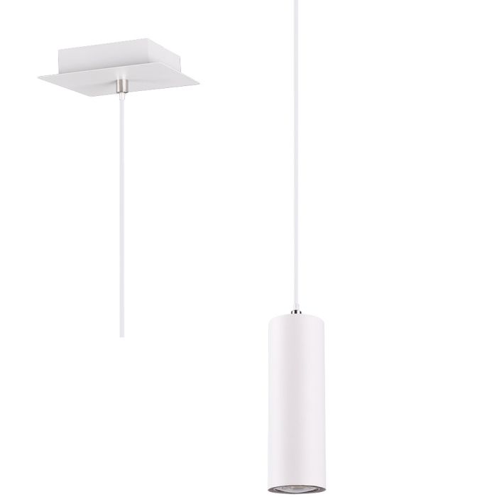 Trio Marley 312400101 witte hanglamp met vierkant plafondplaatje en cilindervormige kap voor een GU10 fitting