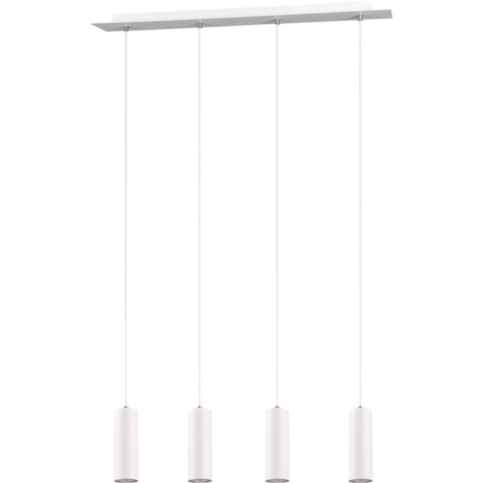 Trio Marley 312400401 hanglamp met witte plafondbalk en vier pendels met cilindervormige kap met een GU10 lampje
