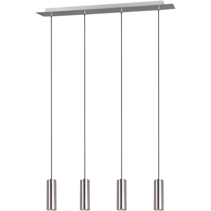Trio Marley 312400407 hanglamp met staalkleurige plafondbalk en vier pendels met cilindervormige kap met een GU10 lampje