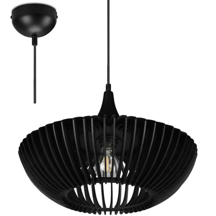 Trio Colino 315900132 zwarte hanglamp van zwart houten lamellen