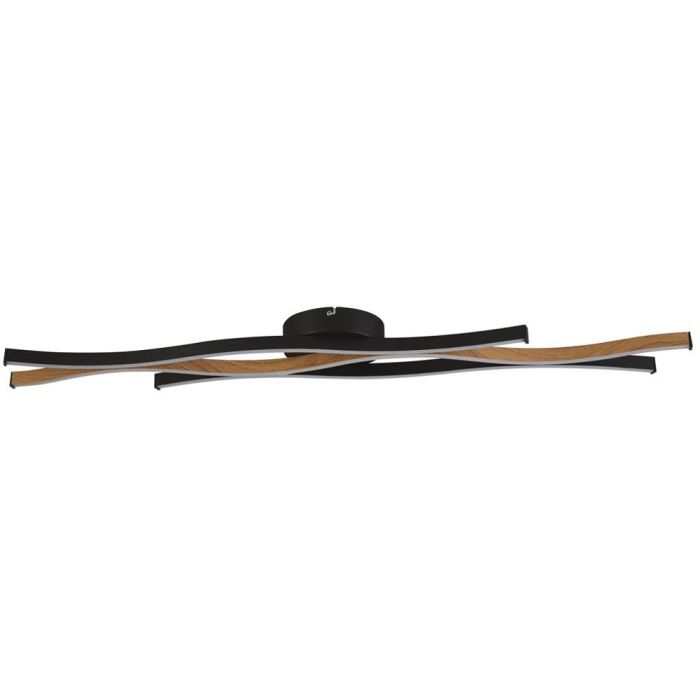 Searchlight Bloom 32103-1BK plafondlamp met drie golvende LED balken in zwart en houtkleur