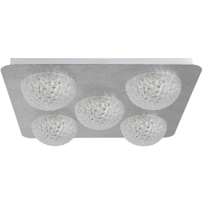 Searchlight Celestia 32511-5SI vierkante zilverkleurige plafonniere met vijf halve acryl bollen