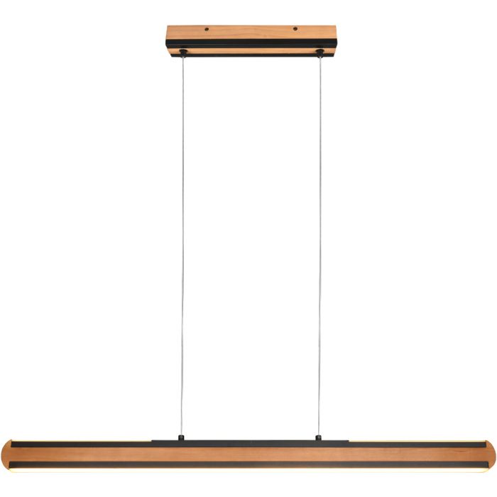 Trio Deacon 326610232 hanglamp met houten plafondplaat met zwart metalen randen en balk met zwart metalen randen met LED naar beneden en boven