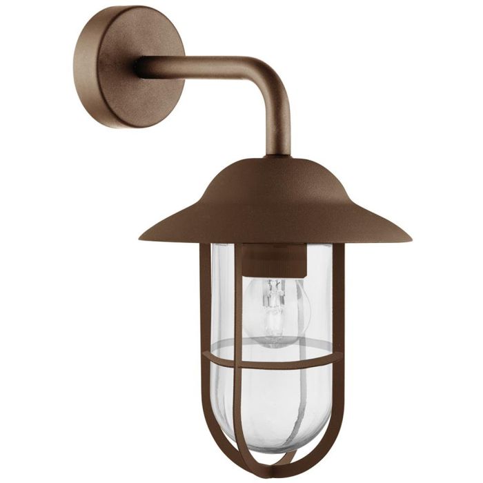 Searchlight Toronto 3291RUS roestbruine buitenlamp met hangende lantaarn van glas en een metalen kooi