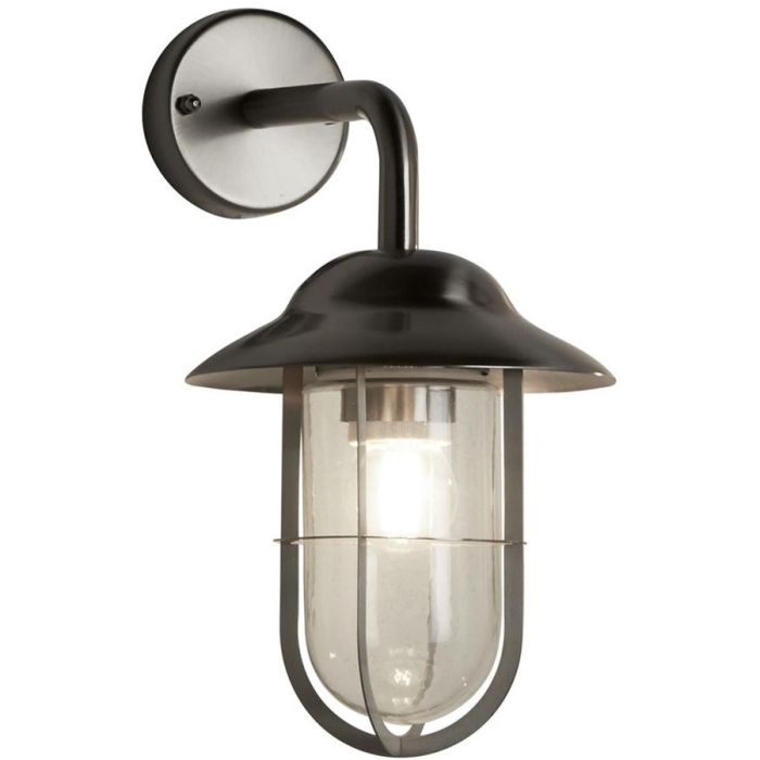 Searchlight Toronto 3291SS mat zilverkleurige buitenlamp met hangende lantaarn van glas en een metalen kooi