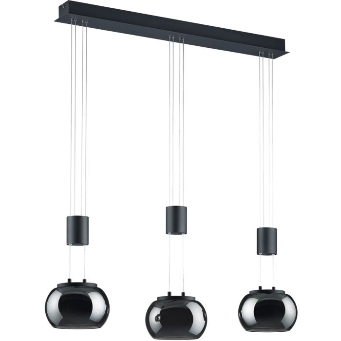 Trio Madison 342010332 zwarte hanglamp met drie glazen bollen en drie trekpendels