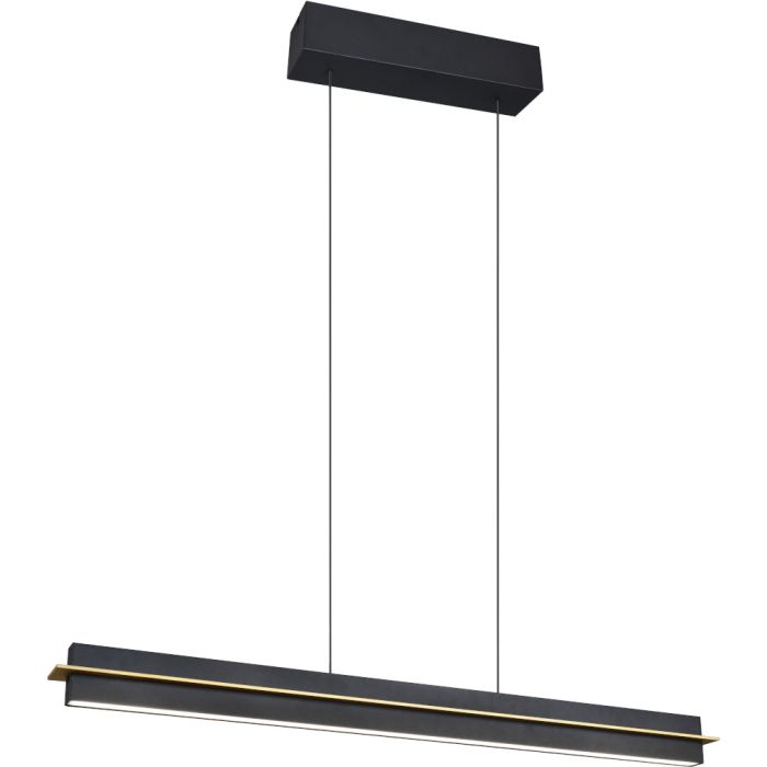 Trio Emerson 346710180 mat zwart met gouden hanglamp met liftfunctie
