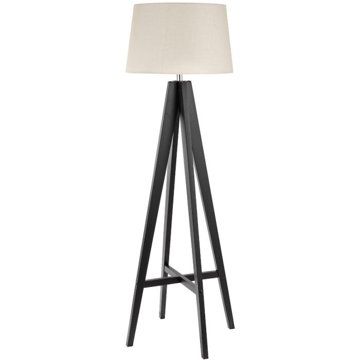 Searchlight Tripod EU3540BR donker houten vierpoot vloerlamp met creme kleurige kap van textiel