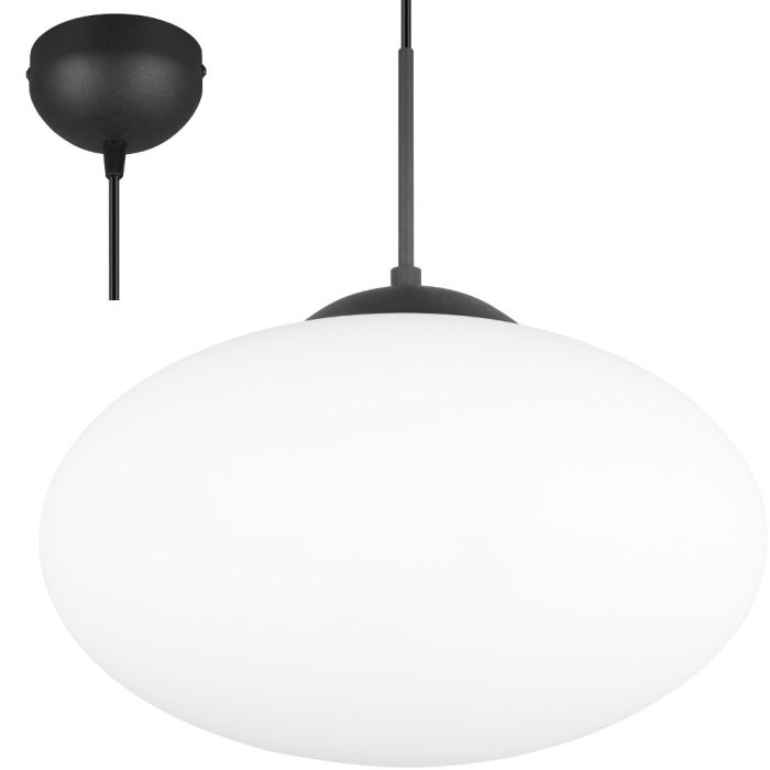 Trio Fomento 363190132 zwarte hanglamp met wit bolvormig glas van 40cm in diameter