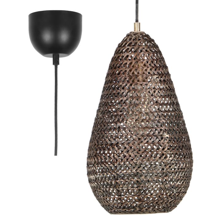 Trio Ziva 365300104 bronzen druppelvormige hanglamp van gevlochten metaal