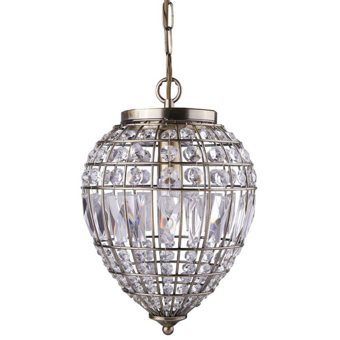 Searchlight Pineapple 3991AB bronzen hanglamp in druppelvorm van diverse kristallen 