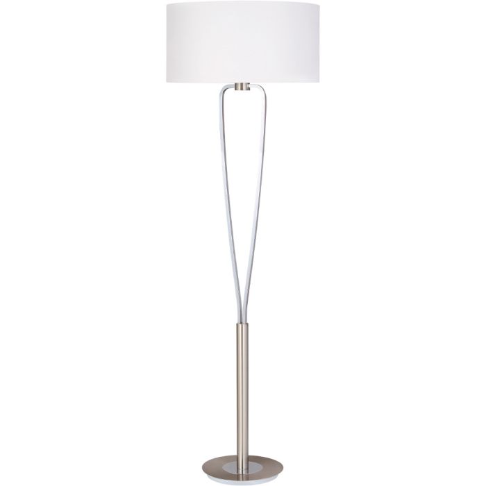 Trio Paris 400200107 staal kleurige vloerlamp met witte ronde kap van textiel