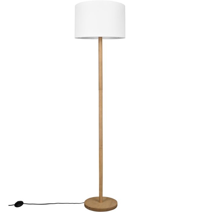 Trio Korba 401200101 houten vloerlamp met ronde kap van wit textiel