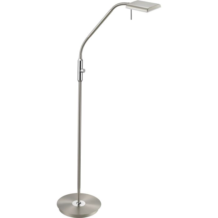 Trio Bergamo 420910107 staalkleurige vloerlamp met rechhoekige kop als leeslamp met dimmer aan de paal