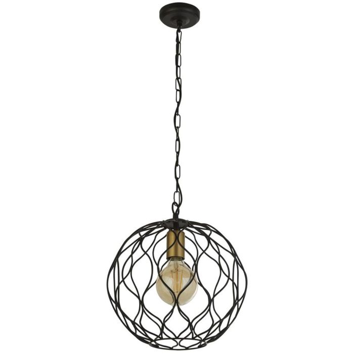 Searchlight Finesse 4511-1BK zwart met goud kleurige hanglamp met kap van draadstaal