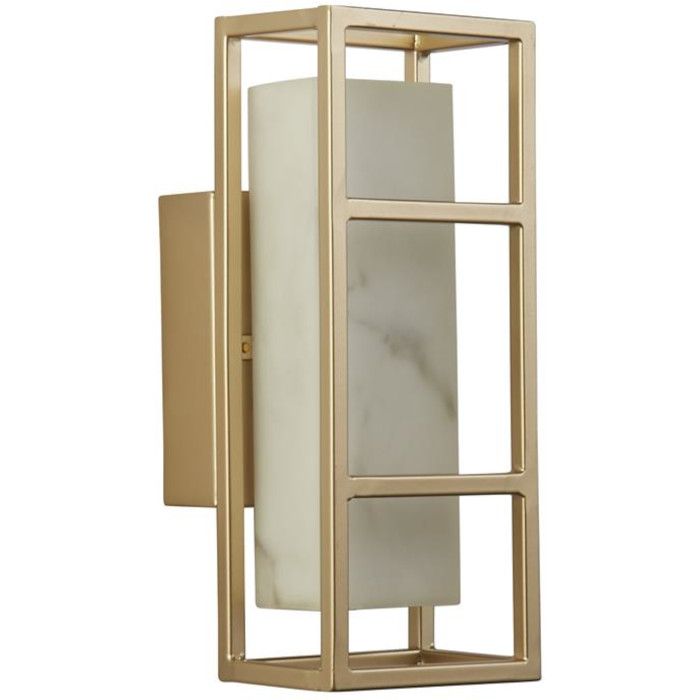 Searchlight Mirage 45911GO badkamerlamp met goudkleurig raamwerk en rechthoekige lichtunit met marmeruitstraling