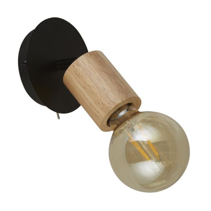 Searchlight Spinny 50211-1NA zwarte spot met houten fitting