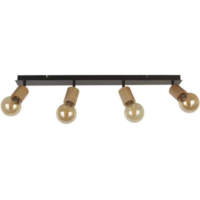 Searchlight Spinny 50211-4NA spot met zwarte plafondbalk van 90cm met vier houten fittingen met globelampen