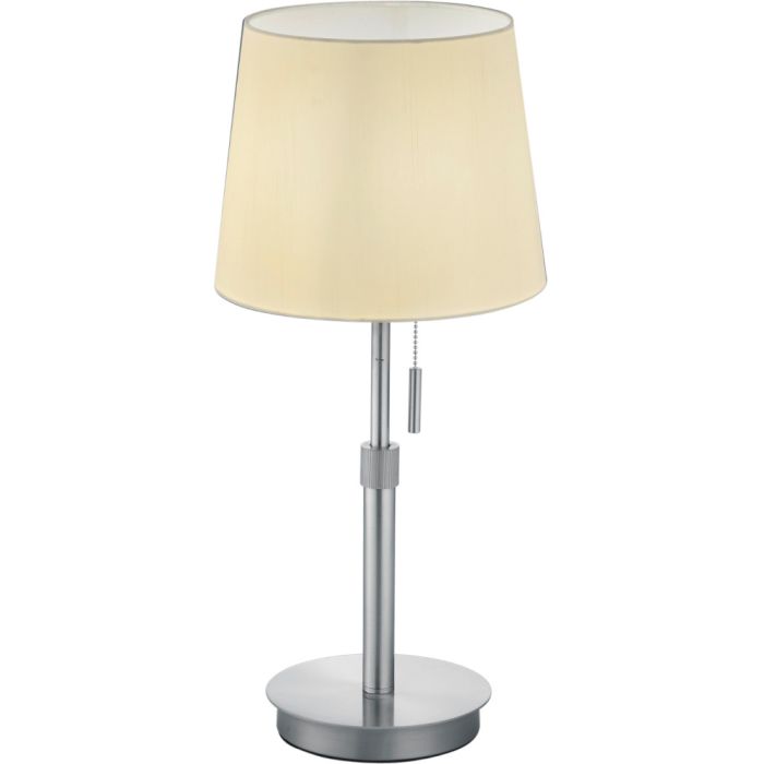 Trio Lyon 509100107 mat stalen in hoogte verstelbare uitgeschoven tafellamp met wit kapje van textiel en trekschakelaar