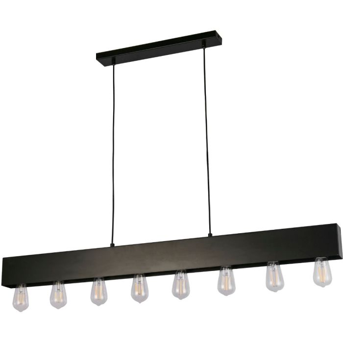 Searchlight Piano 51607-8BK mat zwarte hanglamp met langwerpige balk en acht edison lampen daaronder hangend