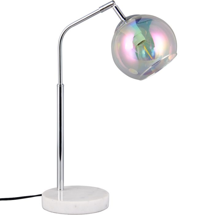 Trio Paxton 516900106 chromen tafellamp met iriserend bolvormig glazen kap