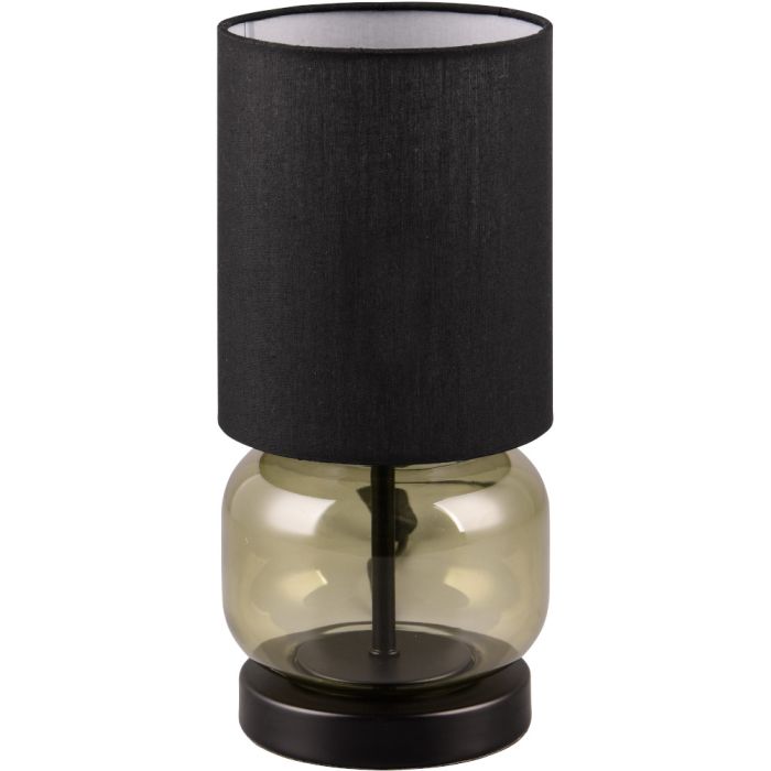 Trio Elio 517800115 tafellamp met groen glazen voet en zwarte kap van textiel