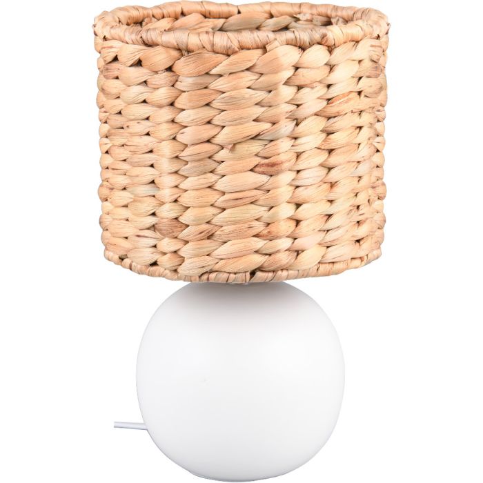 Trio Vina 518900101 tafellampje met voet van wit keramiek en lampenkap van zeegras