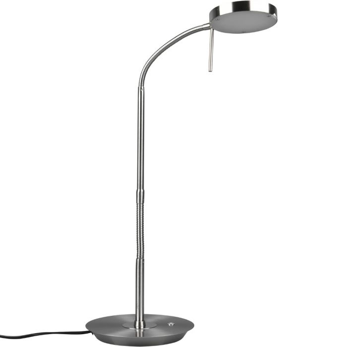 Trio Monza 523310107 staal kleurige tafellamp met flexibele arm en platte ronde kop met LED