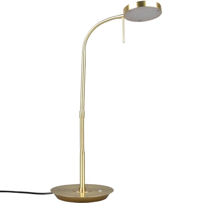 Trio Monza 523310108 messing kleurige tafellamp met flexibele arm en platte ronde kop met LED