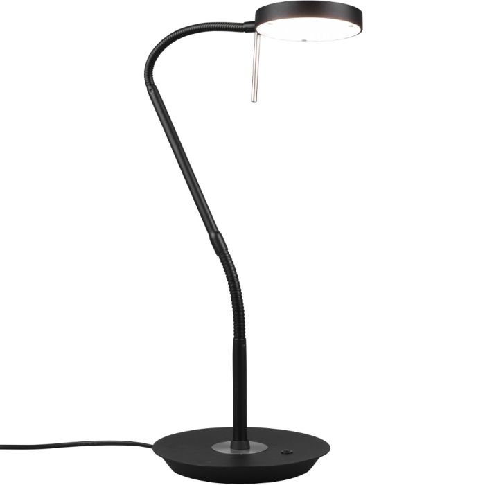 Trio Monza 523310132 mat zwarte tafellamp met gebogen flexibele arm en ronde kop met LED paneel