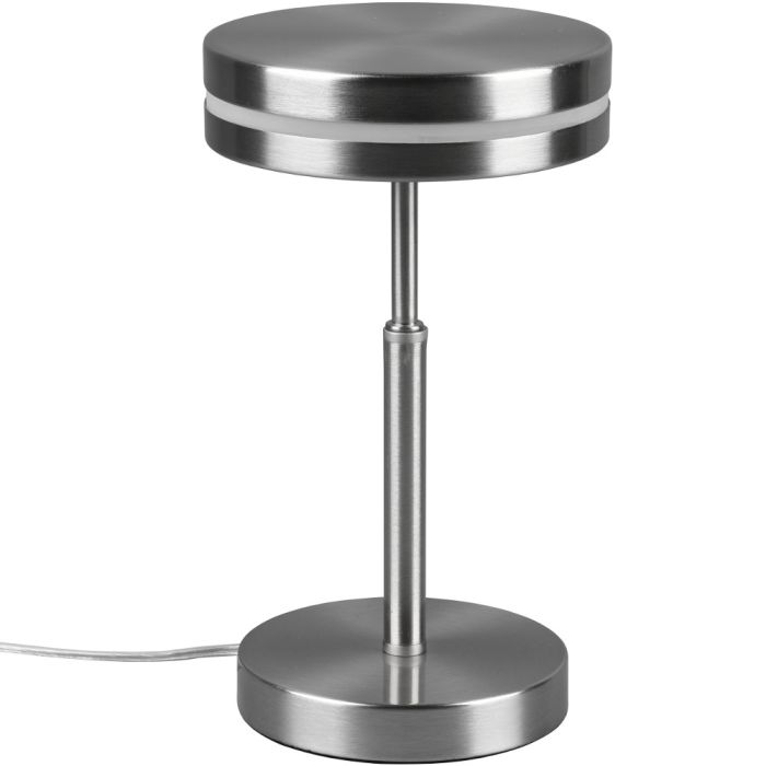 Trio Franklin 526510107 staal kleurige tafellamp met schijfvormige metalen kap met LED rand in de zijkant en LED paneel naar beneden