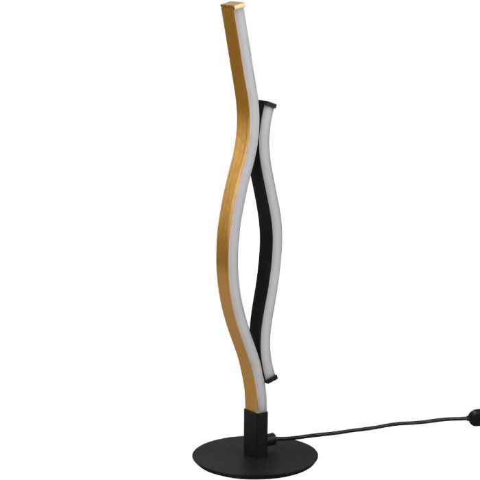 Trio Blaze 541210205 tafellamp uit twee gebogen mat messing en zwarte stangen met LED