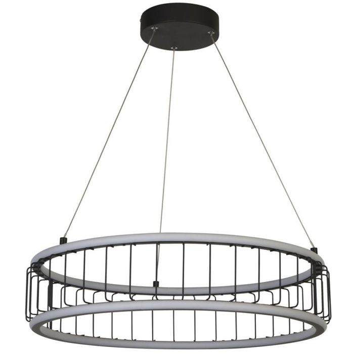 Searchlight Circolo 54214-1BK zwarte hanglamp met een diameter van 58cm bestaande uit twee LED ringen boven elkaar met zwart metalen spijlen ertussen