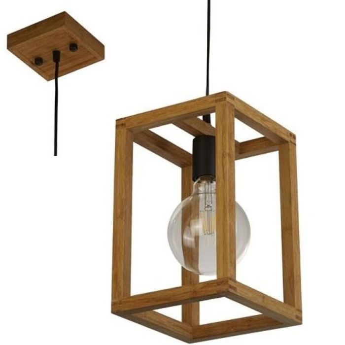 Searchlight Square 54741-1NA houten hanglamp met rechthoekig frame en globelamp daarin
