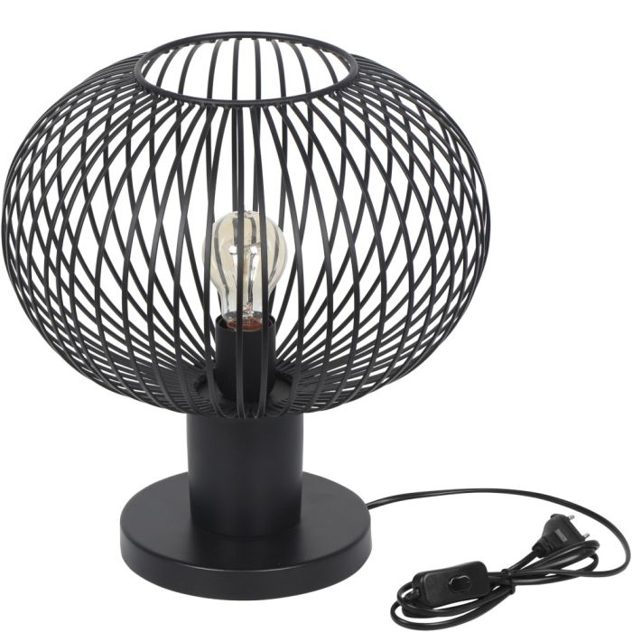Trio Gila 565790132 mat zwarte 37cm hoge tafellamp met bolvormige kap van metaaldraad